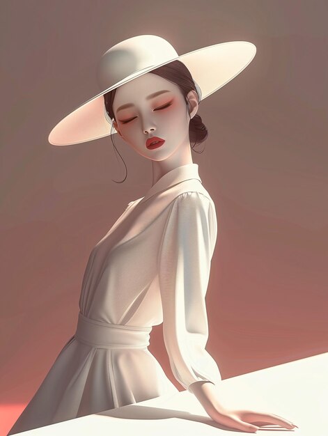 Foto una donna con un vestito bianco indossa un cappello con un lungo vestito bianco su di esso