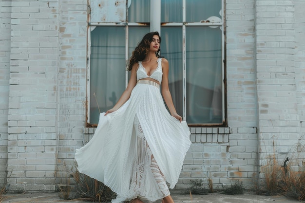 Woman in White Dress Standing by Window