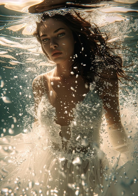 Foto woman in white dress underwater
