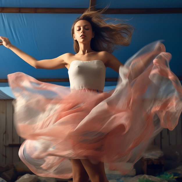 Photo a woman in a white dress with a white top and a white skirt.