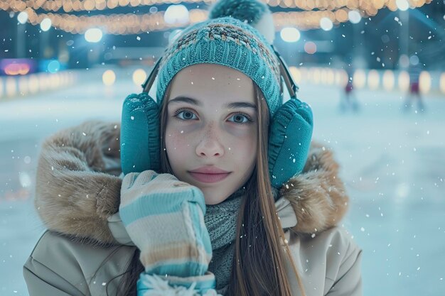 Woman in White Fur Hat and Gloves