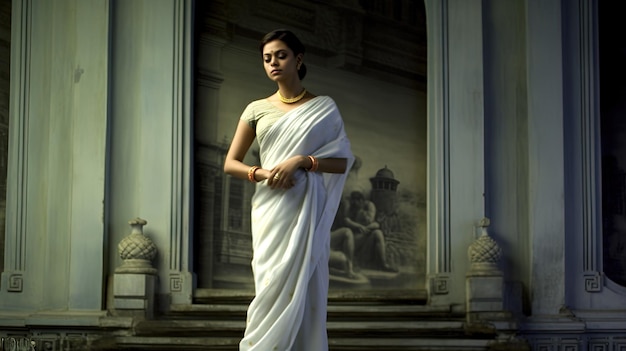 Foto donna in saree bianco