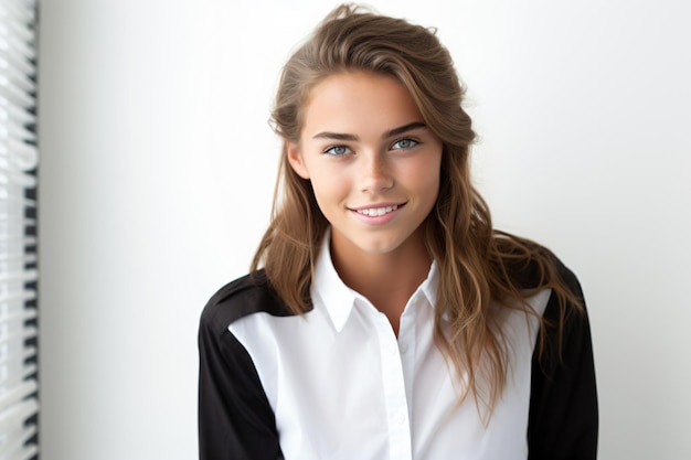 Photo a woman in a white shirt and black shirt