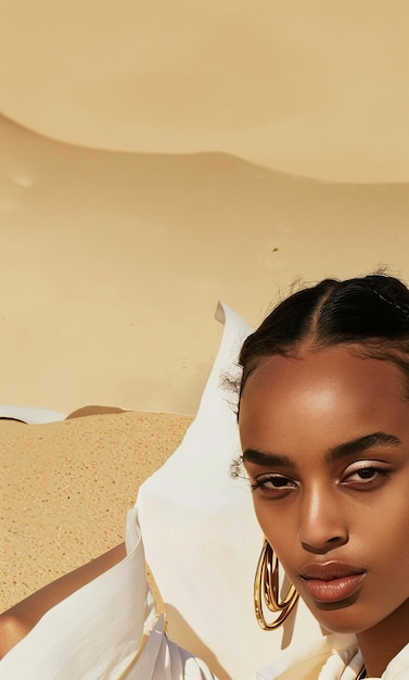 Woman in White Shirt and Gold Hoop Earrings