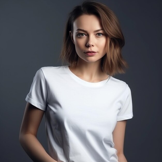 A woman in a white shirt is posing for a photo