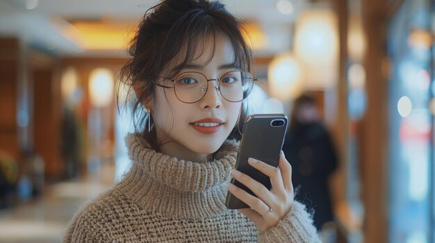 Woman in White Sweater Holding Cell Phone