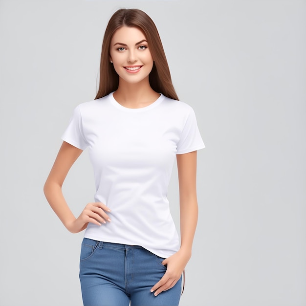 モックアップデザイン用の白いTシャツを着た女性