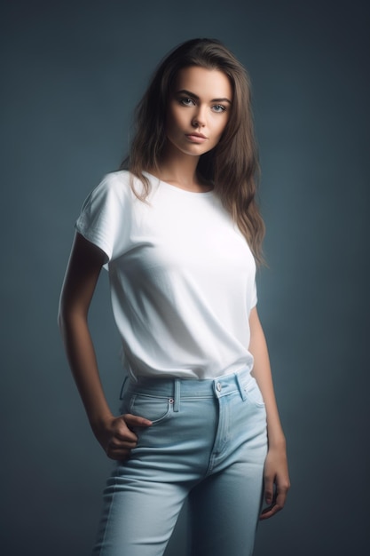 A woman in a white t shirt