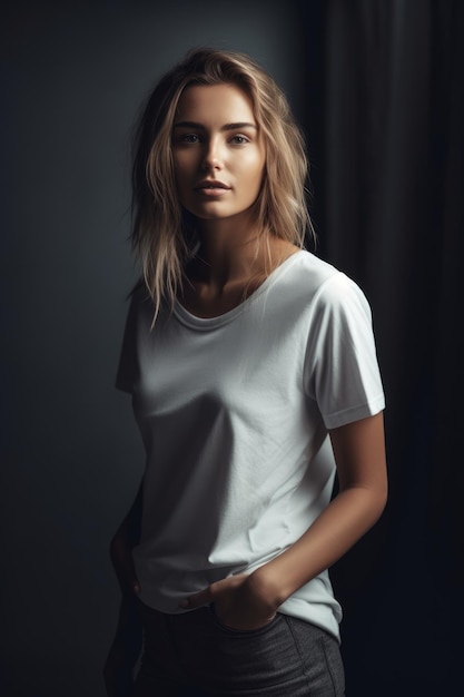 Photo a woman in a white t shirt