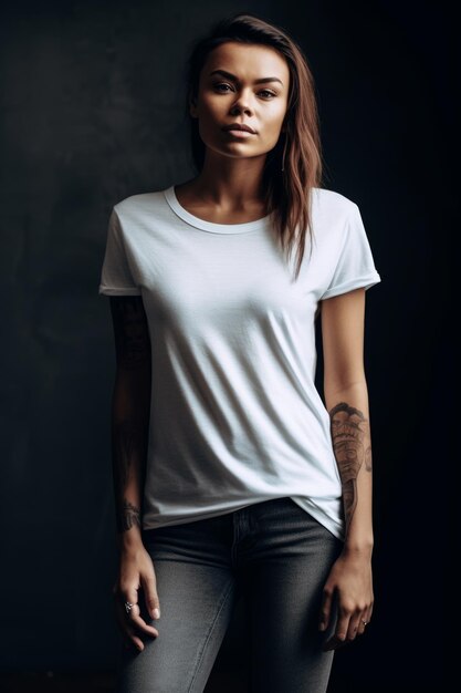 A woman in a white t shirt