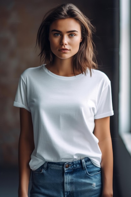 A woman in a white t shirt