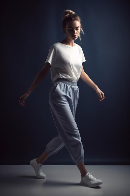 A woman in a white t shirt