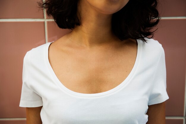 Woman in white tee