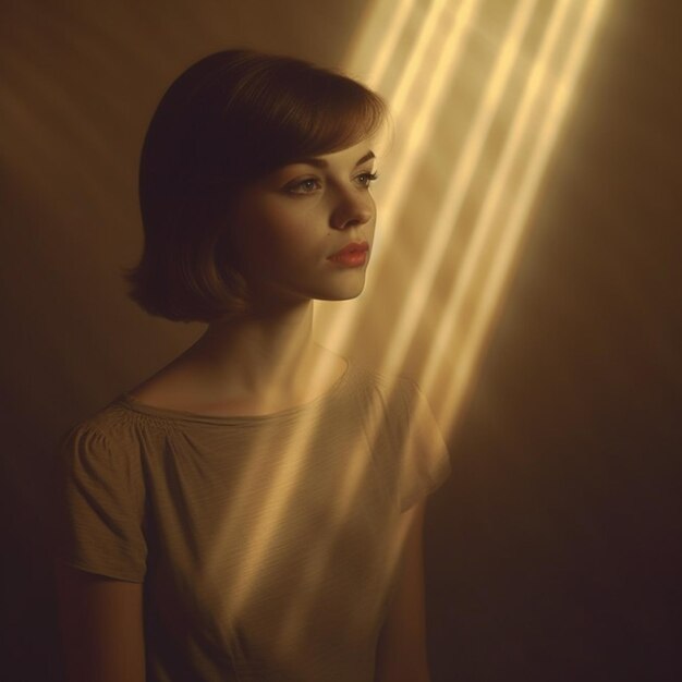 Photo a woman in a white top and a light behind her