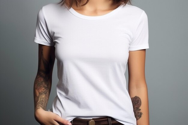 Woman in White Tshirt Mockup created with Generative AI