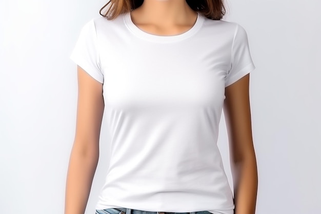 Мокап женщины в белой футболке, созданный с помощью генеративного искусственного интеллекта