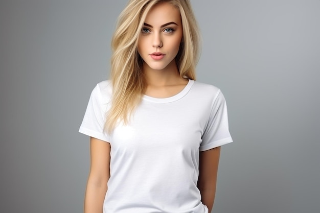 Woman in White Tshirt Mockup created with Generative AI