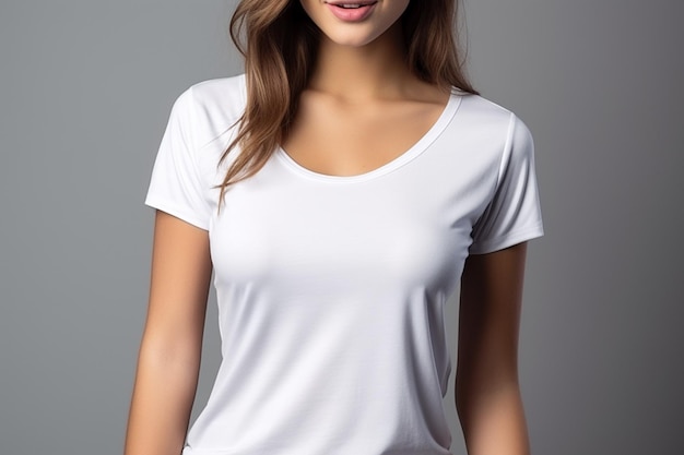 白いTシャツを着た女性のモックアップはジェネレーティブAIで作成されました