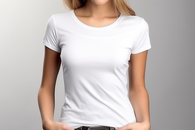 Photo woman in white tshirt mockup created with generative ai