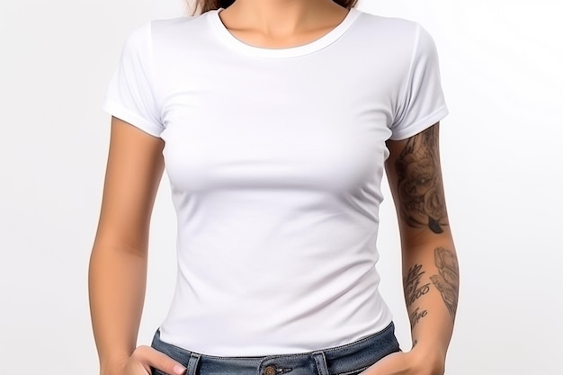 Photo woman in white tshirt mockup created with generative ai