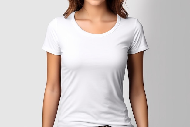 Photo woman in white tshirt mockup created with generative ai