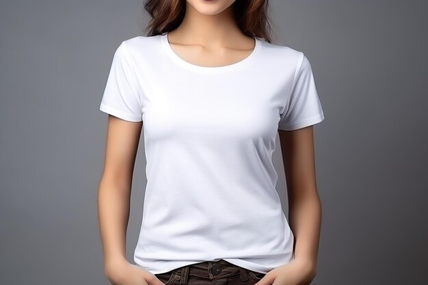 Woman in White Tshirt Mockup created with Generative AI