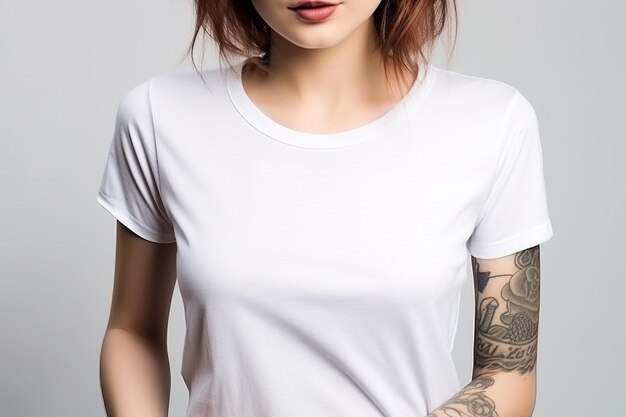 Woman in White Tshirt Mockup created with Generative AI