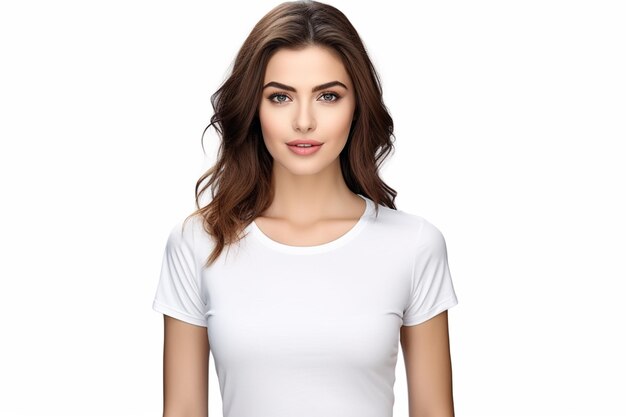 Photo woman in white tshirt mockup created with generative ai