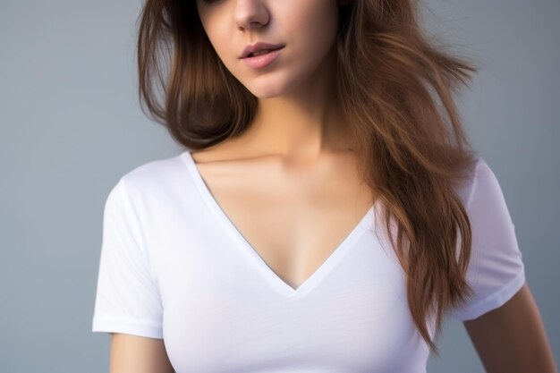 Photo woman in white tshirt mockup created with generative ai