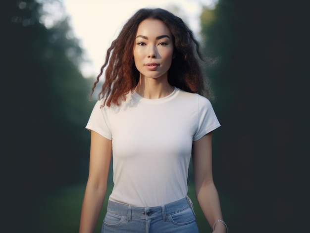 A woman in a white Tshirt