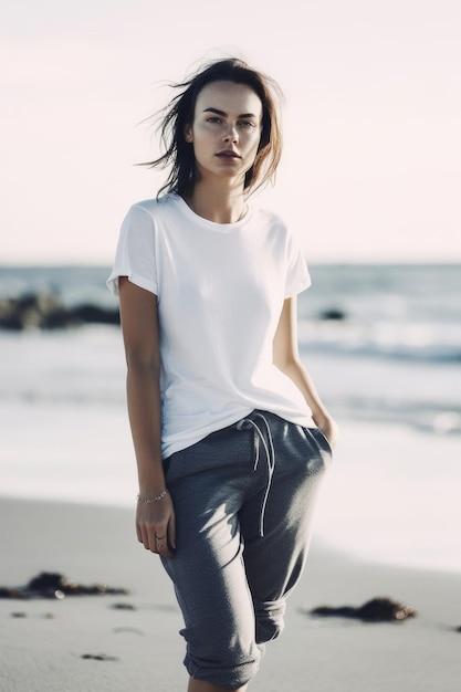 A woman in a white tshirt