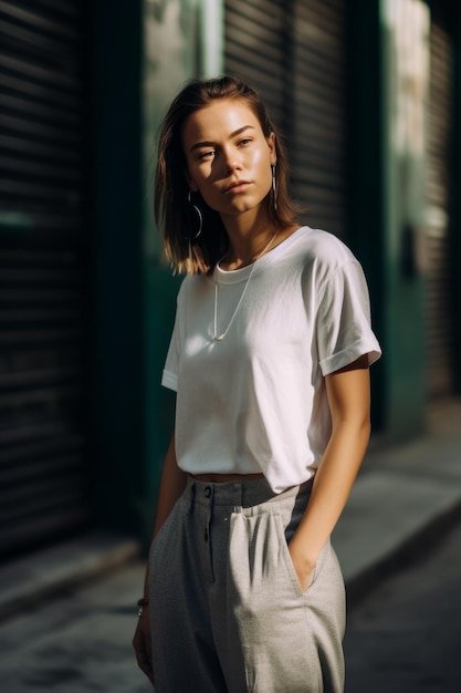 A woman in a white tshirt