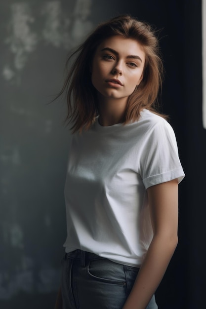 A woman in a white tshirt