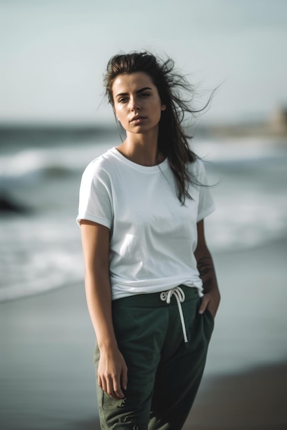 A woman in a white tshirt