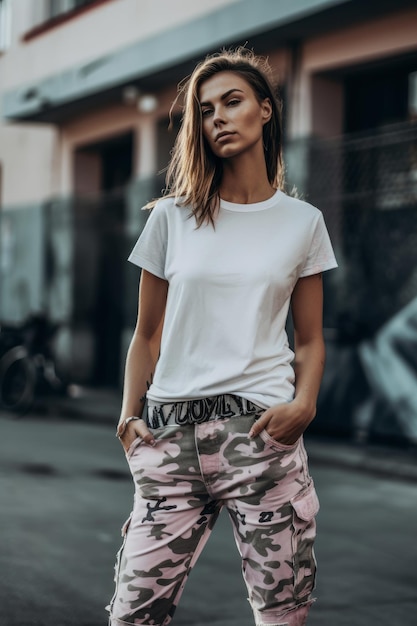 A woman in a white tshirt