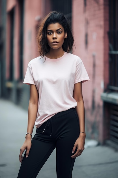 Photo a woman in a white tshirt