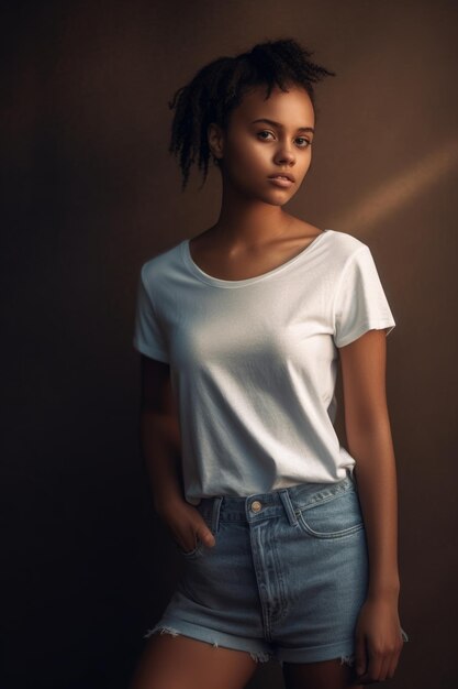 Photo a woman in a white tshirt