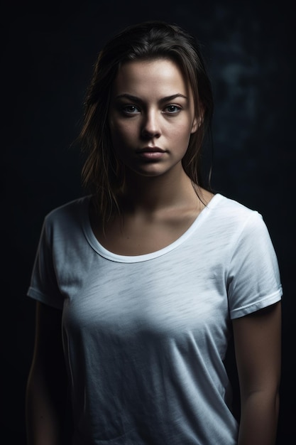 A woman in a white tshirt