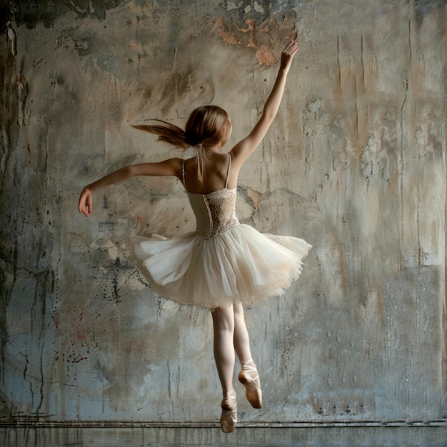 Photo a woman in a white tutu is dancing on a stage