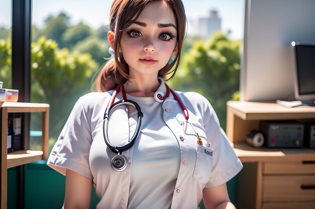 Photo a woman in a white uniform with the word life on her chest