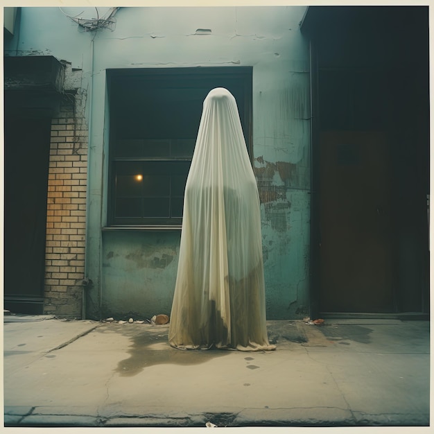 Photo a woman in a white veil stands in front of a window