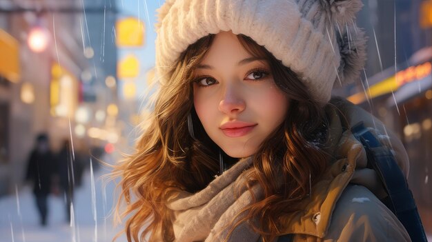 Woman in winter city