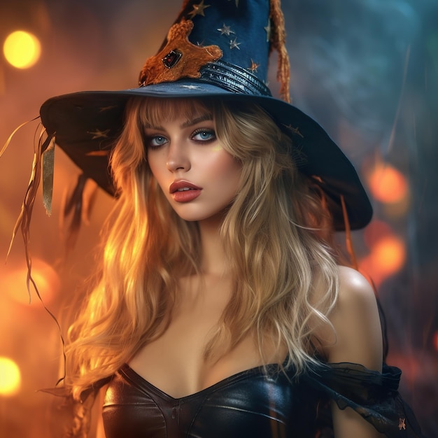 Женщина-ведьма Хэллоуин блондинка