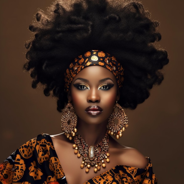 A woman with an afro and a hair style on her head.