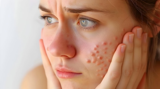 Foto donna con pelle invecchiante e acne in stile pointillismo