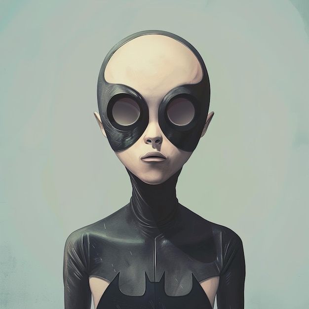 a woman with a alien face and a mask on her head