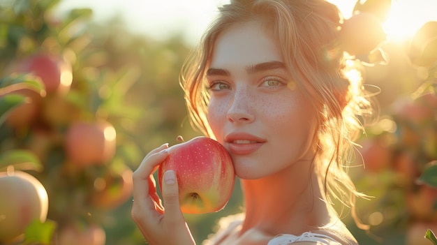 写真 リンゴを持った女性