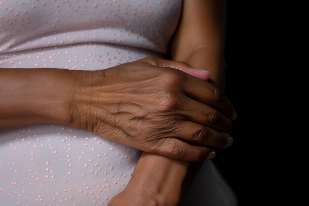 Woman with atopic eczema closeup on arm skin problem