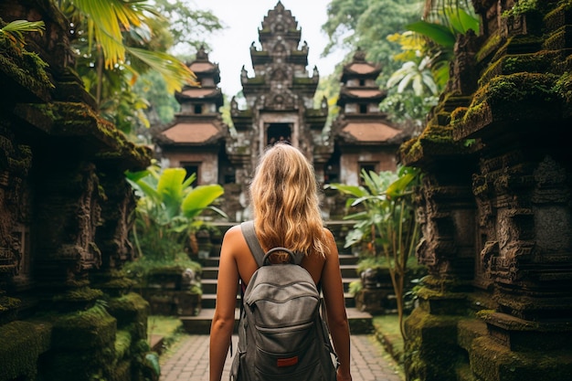 Woman with backpack exploring Bali Indonesia