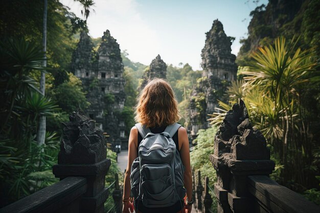 woman with backpack exploring bali